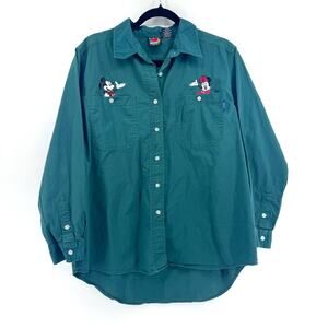 VTG Disney Embroidered Button Up Shirt Size L Mickey Minnie Jerry Leigh 90s